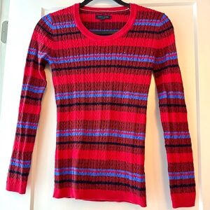 Tommy Hilfiger Red and Blue with Shimmer Crew Neck Cable Knit Sweater